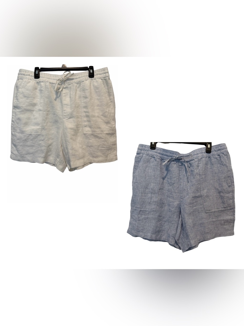 2 Pair of Land’s End Linen Shorts Drawstring White & Blue Women’s size 14/16